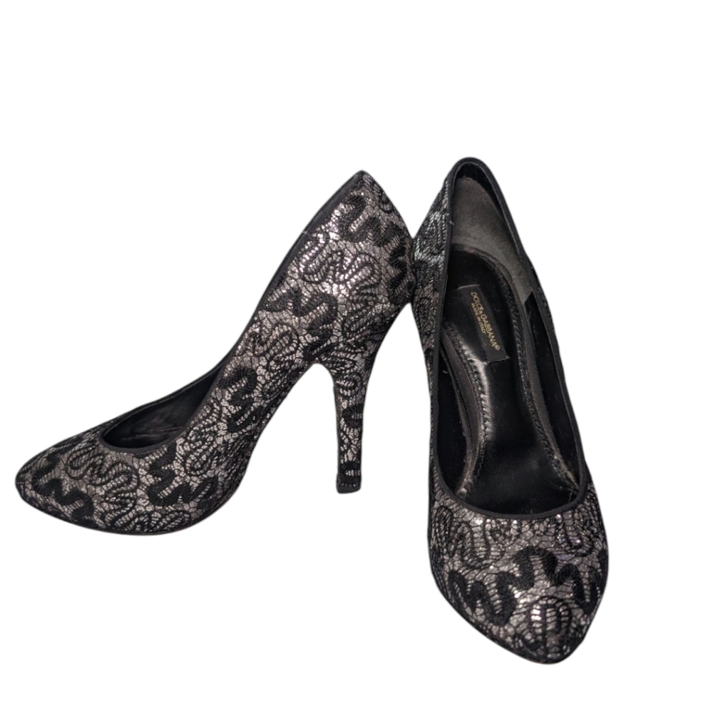 Dolce And Gabbana Elegant Black Lace Heels